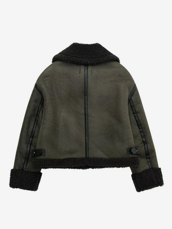 両面ジャケットダークグリーンモトジャケット女性の冬のアウターウェア