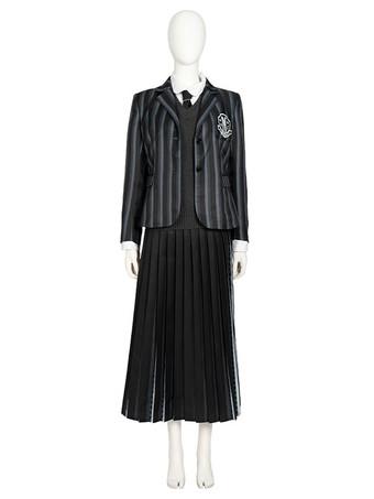 Robe de cosplay Mercredi Addams pour filles - Tissu polyester