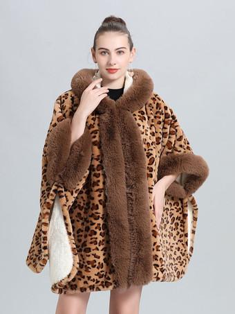 Abrigo Poncho para mujer Capa con capucha de leopardo Ropa de