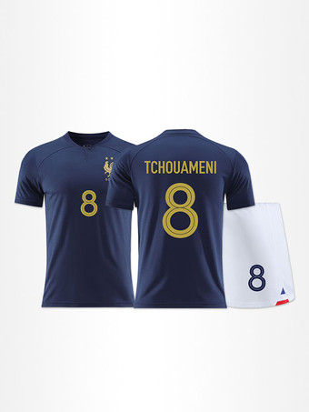 Les Bleues サッカー シャツ 番号 8 TCHOUAMENI フランス チーム メンズ スポーツウェア 4 枚 半袖 ブルー
