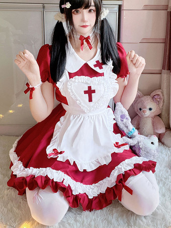 スウィートロリータドレス ポリエステル 半袖 フリル 甘いクリスマスロリータドレス