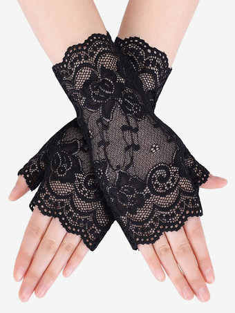 Черные кружевные перчатки для женщин Перчатки без пальцев