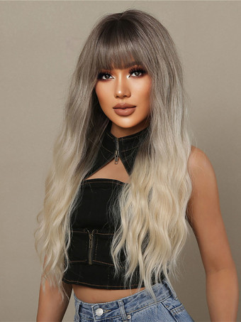 女性ロング ウィッグ オンブル カーリー クラシック レイヤード ロング 合成ウィッグ