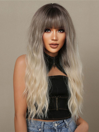 女性ロング ウィッグ オンブル カーリー クラシック レイヤード ロング 合成ウィッグ