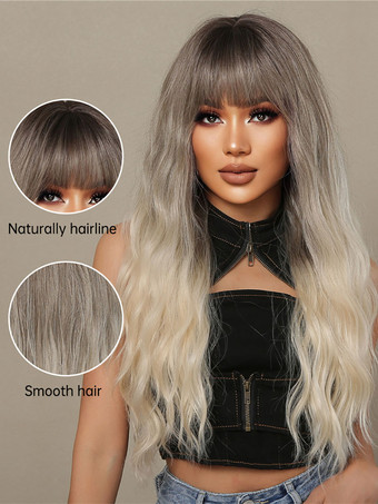 女性ロング ウィッグ オンブル カーリー クラシック レイヤード ロング 合成ウィッグ