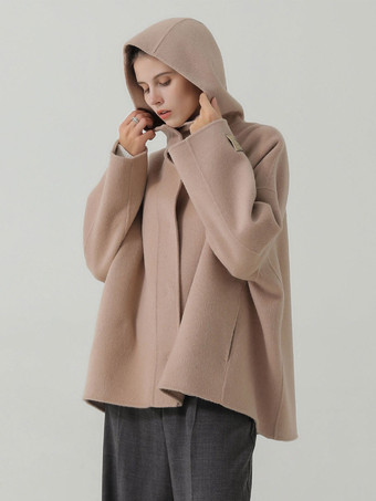 Abrigo de lana para mujer Ropa de abrigo de invierno con capucha de camello
