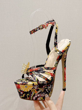 女性用ヒールサンダル ピープトゥ スティレットヒールサンダル