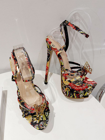 女性用ヒールサンダル ピープトゥ スティレットヒールサンダル