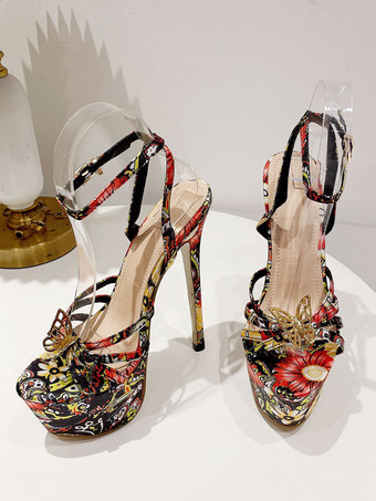 女性用ヒールサンダル ピープトゥ スティレットヒールサンダル