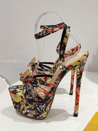 レッド 女性用ヒールサンダル ピープトゥ スティレットヒールサンダル