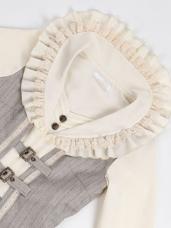 クラシカルロリータドレス ポリエステル フリル 長袖 ロリータドレス クラシック ライトスカイブルー