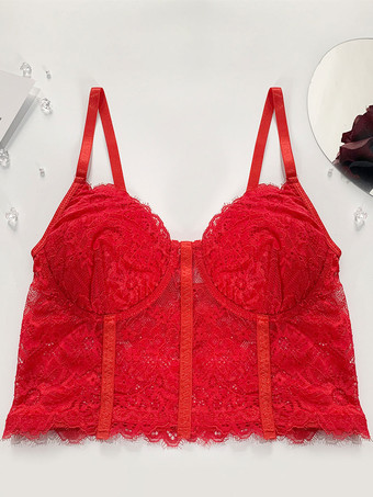 レッド 女性のセクシーな黒のビスチェのためのスパゲッティストラップ恋人コルセットクロップトップス