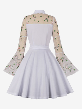 レトロワンピース　1950年代オードリー・ヘップバーン風　長袖　膝丈　ツートン　二次会　お呼ばれ　発表会　ロカビリーワンピース