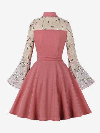 レトロワンピース　1950年代オードリー・ヘップバーン風　長袖　膝丈　ツートン　二次会　お呼ばれ　発表会　ロカビリーワンピース