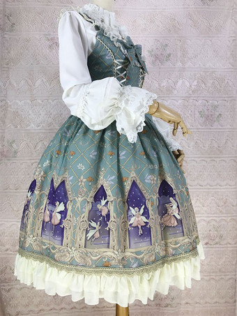 クラシカルロリータドレス ポリエステル ノースリーブ クラシック シアン リボン フリル デイリーカジュアル ティーパーティー トラディショナルロリータドレス