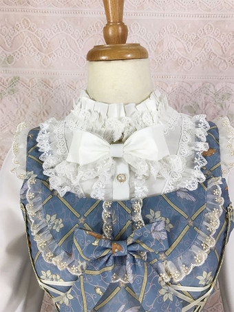 クラシカルロリータドレス ポリエステル ノースリーブ クラシック シアン リボン フリル デイリーカジュアル ティーパーティー トラディショナルロリータドレス