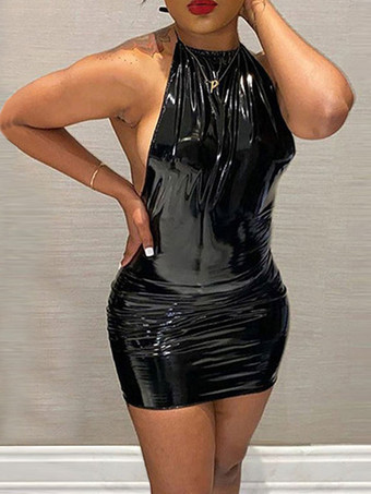 女性のセクシーなノースリーブ PU レザー黒のセクシーなドレスのためのクラブ ドレス