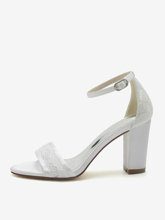 女性用ブライダルシューズ サテン シャンパン オープントゥ チャンキーヒール ブライダルシューズ