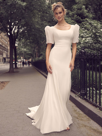 Vintage Wedding Dresses Jewel Neck Short Sleeves Satin Fabric With Train Traditional Dresses For Bride