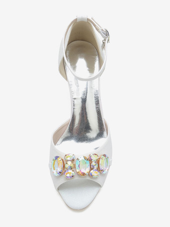 Women's Bridal Shoes Sequined Peep Toe Rhinestones Chunky Heel Wedding Shoes