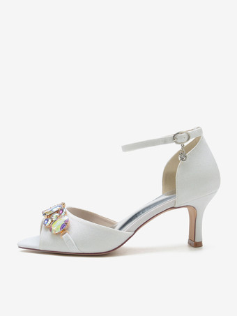 Women's Bridal Shoes Sequined Peep Toe Rhinestones Chunky Heel Wedding Shoes