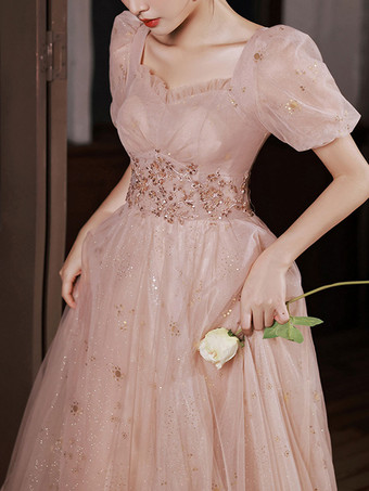 イブニングドレス Aライン 恋人ネック チュール マキシレングス プリーツ フォーマルディナードレス