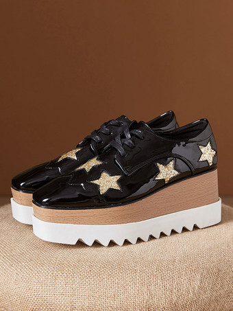 レディース スクエアトゥ プラットフォーム パテントレザー オックスフォード