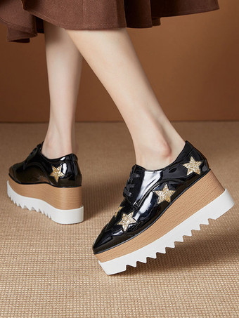 レディース スクエアトゥ プラットフォーム パテントレザー オックスフォード