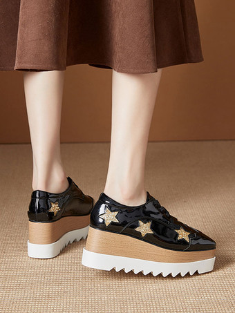 レディース スクエアトゥ プラットフォーム パテントレザー オックスフォード