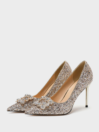 Sequined Wedding Shoes Pointed Toe Rhinesyones High Heel Bridal Pumps