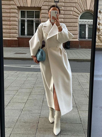 White Wrap Coat For Women Winter Outerwear 2024