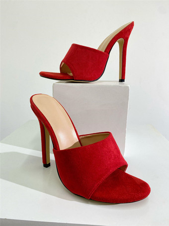 女性用ヒールサンダル ラウンドトゥ スティレットヒール ミュールサンダル