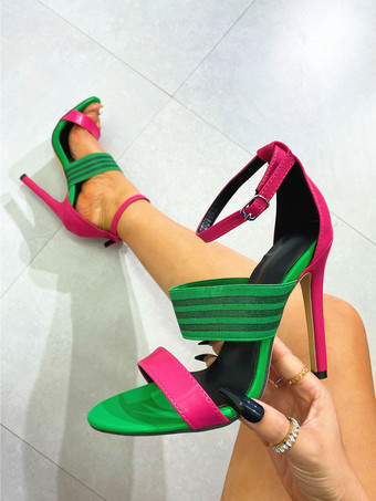 女性用ヒール サンダル ラウンド トゥ スティレット ヒール サンダル