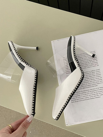 ウィメンズ スタッズ スリングバック スティレットヒール ミュール