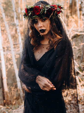 黒ゴシックウェディングドレスレース A ライン長袖トレーンブライダルガウン無料カスタマイズ