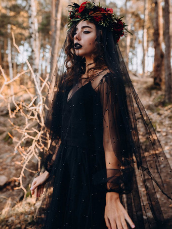 黒ゴシックウェディングドレスレース A ライン長袖トレーンブライダルガウン無料カスタマイズ