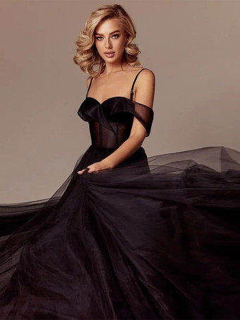 ブラック プリンセス ウェディングドレスA ライン ノースリーブ マキシレングス ブライダルガウン 無料カスタマイズ