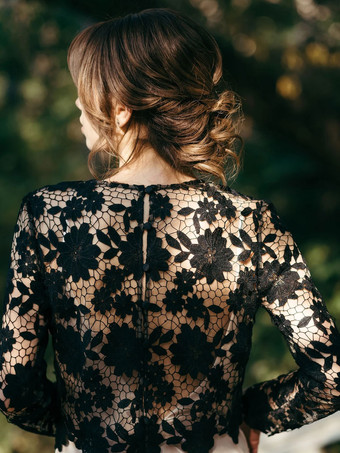 黒のシンプルなウェディングドレスマーメイド長袖レーストレインブライダルガウン無料カスタマイズ