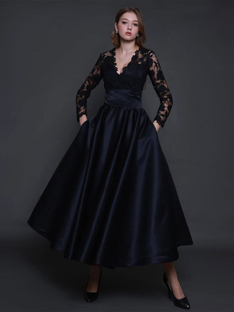 Black Wedding Dresses 2024 A-Line Long Sleeves Lace Ankle-Length Bridal Gown Free Customization