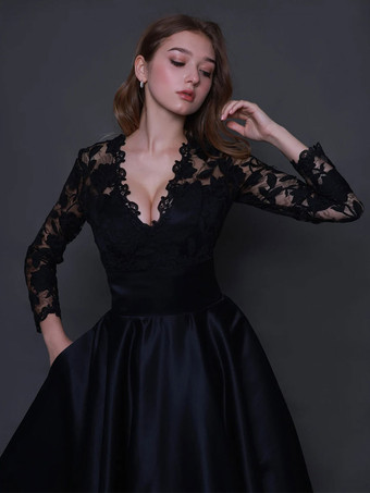 黒のウェディングドレスA ライン長袖レース足首までの長さのブライダルガウン無料カスタマイズ