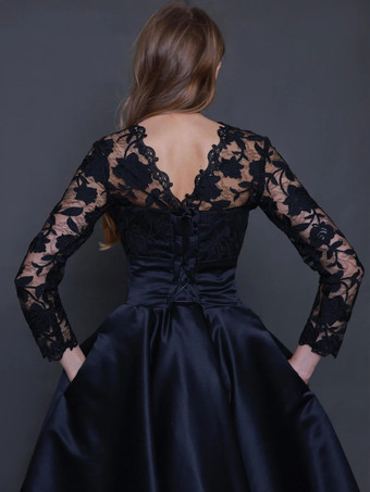 黒のウェディングドレスA ライン長袖レース足首までの長さのブライダルガウン無料カスタマイズ