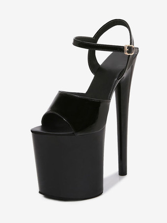 ブラック ダンス シューズ セクシー プラットフォーム ハイヒール サンダル ポール ダンス 女性