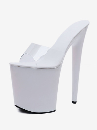 ホワイト セクシーなポールダンスシューズプラットフォームオープントゥハイヒールセクシーサンダルストリッパーシューズ