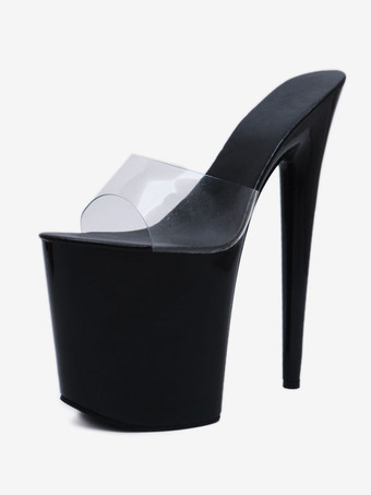 ブラック セクシーなポールダンスシューズプラットフォームオープントゥハイヒールセクシーサンダルストリッパーシューズ