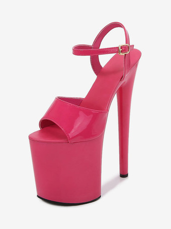 ローズレッドダンス シューズ セクシー プラットフォーム ハイヒール サンダル ポール ダンス 女性