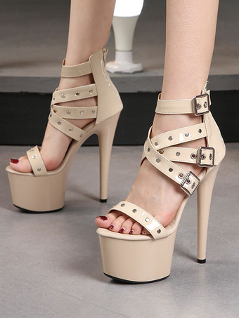 アプリコットセクシー プリーザー ブーツ ブラック プラットフォーム ストラップ ハイヒール ポール ダンス シューズ