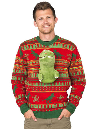 女性の赤いクリスマス パターン ジュエル ネック長袖コットン セーターのプルオーバー