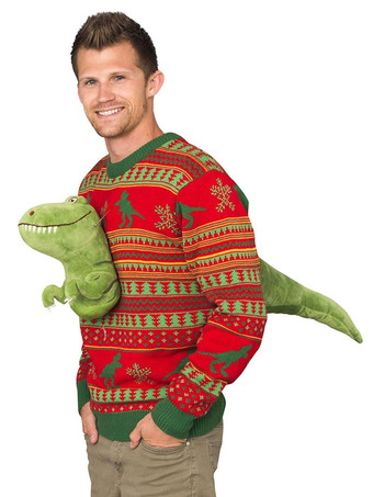 女性の赤いクリスマス パターン ジュエル ネック長袖コットン セーターのプルオーバー