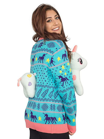 女性の赤いクリスマス パターン ジュエル ネック長袖コットン セーターのプルオーバー