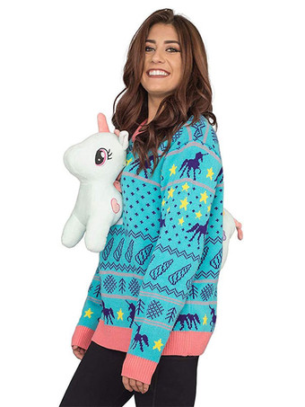 ホワイト 女性の赤いクリスマス パターン ジュエル ネック長袖コットン セーターのプルオーバー